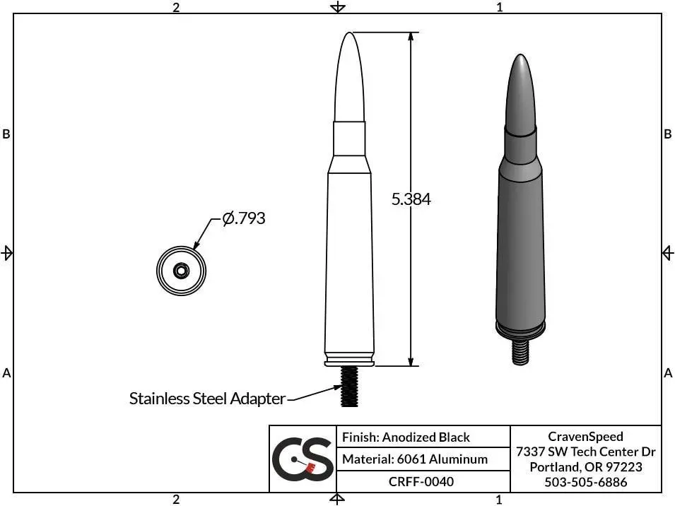 '10-22 Dodge Ram 2500/3500 Bullet Style Stubby Antenna 2