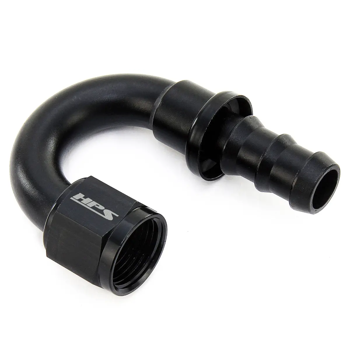 Hps Performance 180 Degree -6 Push-On Hose End To An Female, Aluminum, Black 1