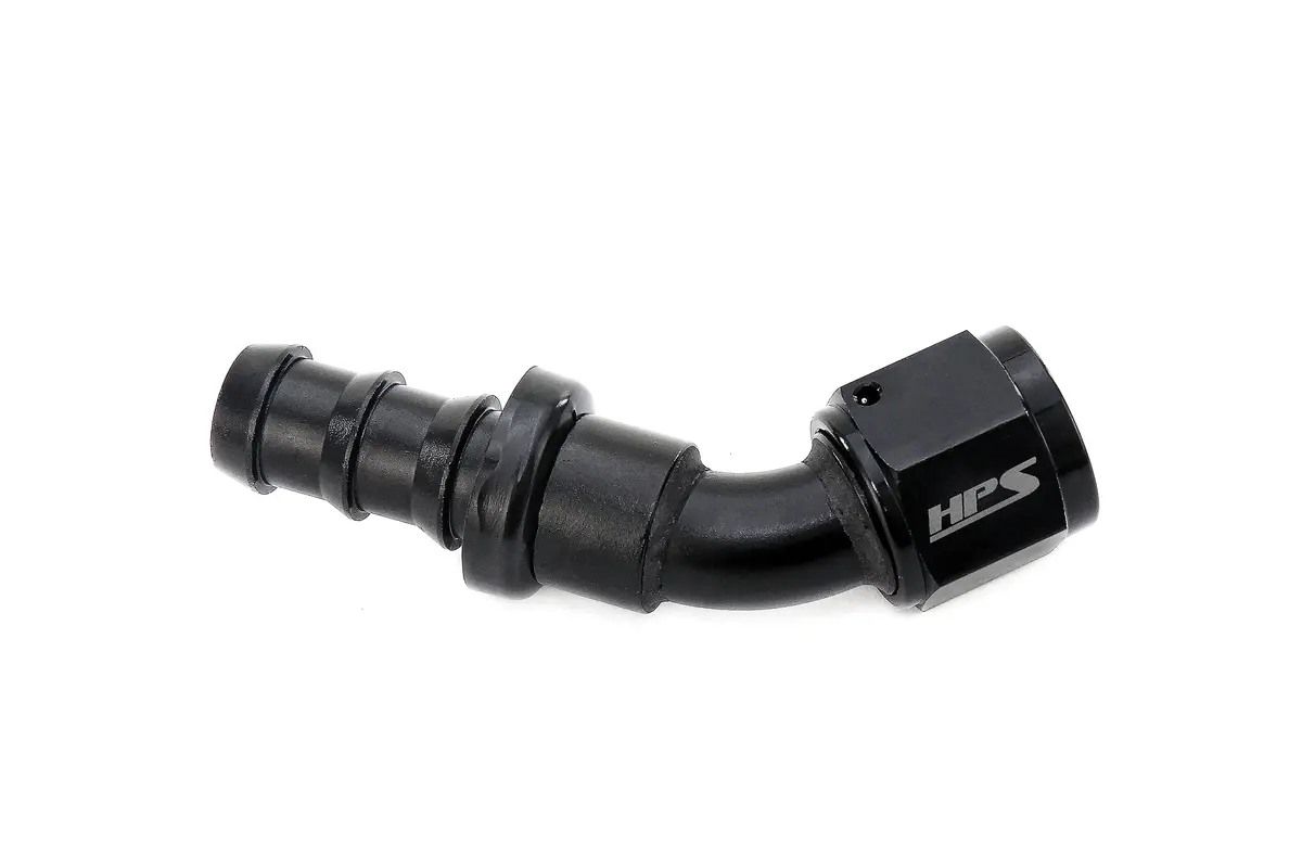 Hps Performance 45 Degree -6 Push-On Hose End To An Female, Aluminum, Black 1
