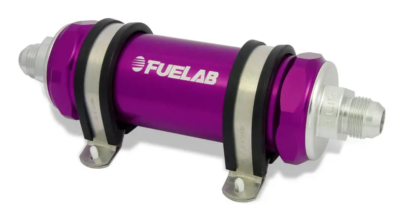 Fuelab 858 Inline Fuel Filter – -6An Inlet / -10An Outlet, 6-Micron Fiberglass Media With Integrated Check Valve (Purple Housing) 1