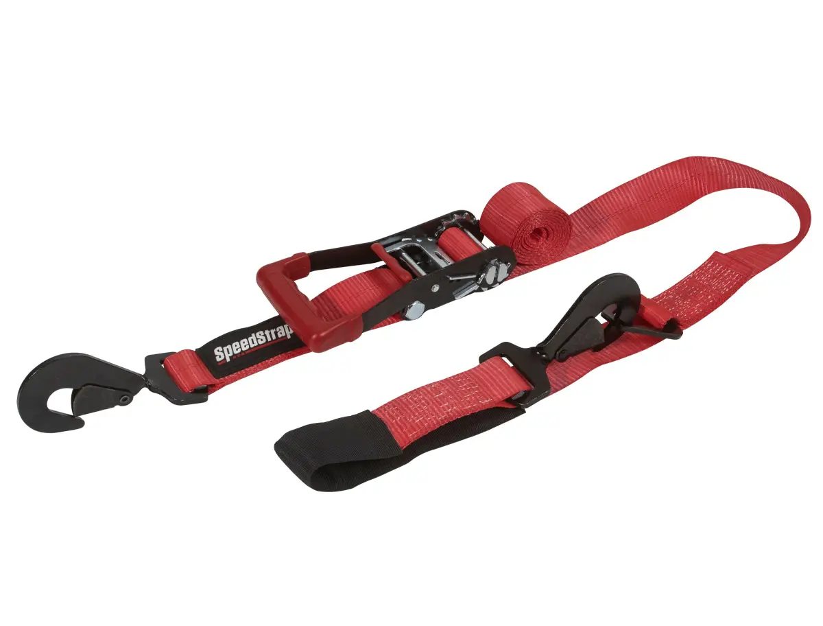 Speedstrap 2" X 10' Ratchet Tie Down W/ Twisted Snap Hooks & Axle Strap Combo (Red) 1