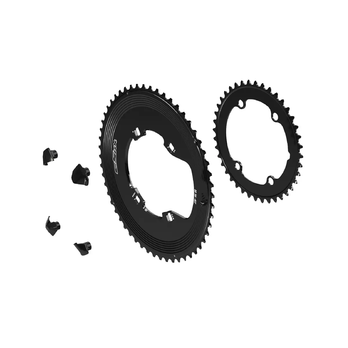 Dual-chainring set with Shimano-compatible 110mm BCD, precision-machined for asymmetric crank compatibility and smooth shifting