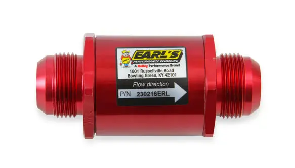Earl's Fuel Filter W/ Screen Type Element - 85 Micron - 16 An Male Inlet & Outlet - Red 1