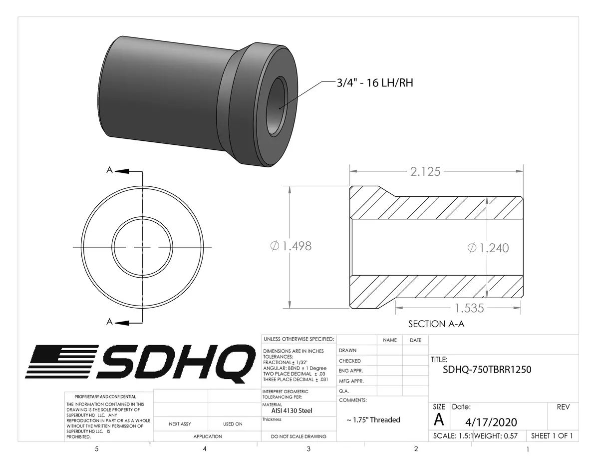 3/4" Race Style Chromoly Bung-1.50"X .120 Wall-16 Lh/Rh 2