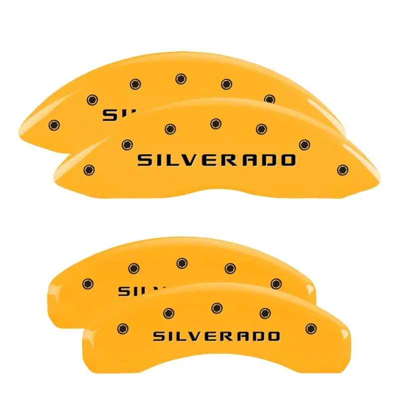 Mgp Engraved Caliper Covers – Front & Rear, Yellow Finish With Black Char For 2019 Chevy Silverado 1500 1