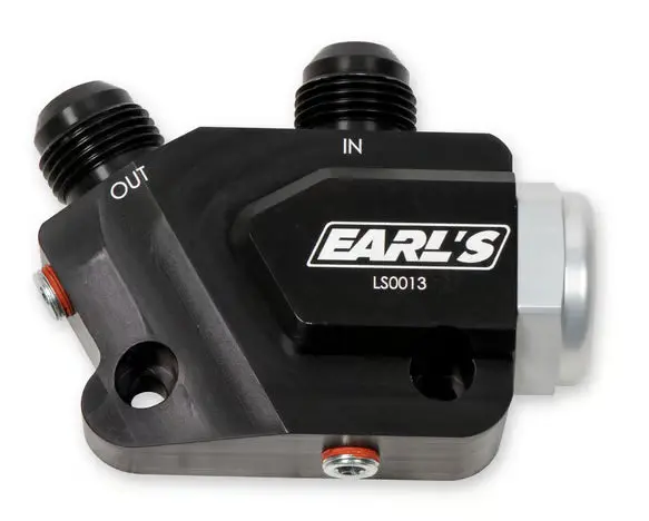 Earls Ls Side Mount Oil Cooler Adapter W/ 212 Degree Thermostat 1