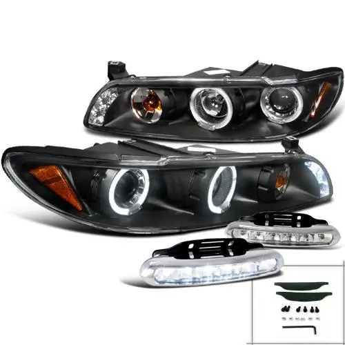 Jdm Black Grand Prix Led Halo Projector Headlights+Bumper Fog Drl Lamp 1