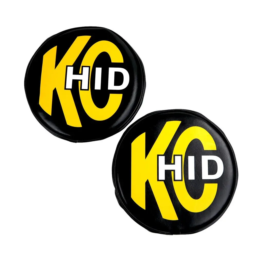 Kc Hilites  8" Light Cover - Soft Vinyl - Pair - Black W/ Yellow Kc Hid Logo 1