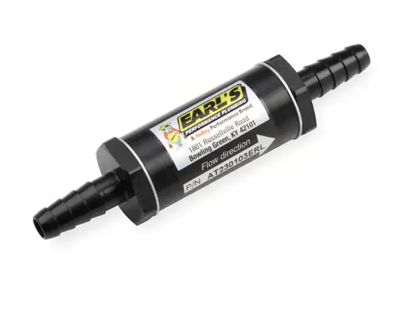 Earl's Fuel Filter W/ Sintered Bronze Element - 35 Micron - 5/16" - 3/8" Hose Barb Inlet & Outlet - Black 1