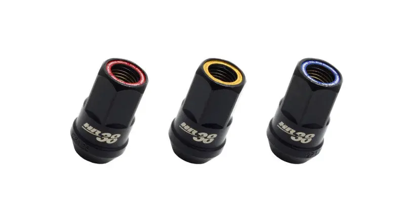 Muteki Hr38 Open-End Lug Nuts – 12X1.5 Thread Pitch, Black Chrome With Yellow Ring Accent 1