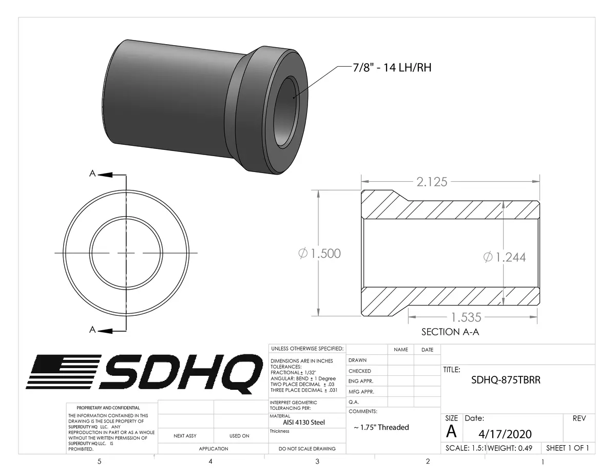 7/8" Race Style Chromoly Bung-14 Lh/Rh 2