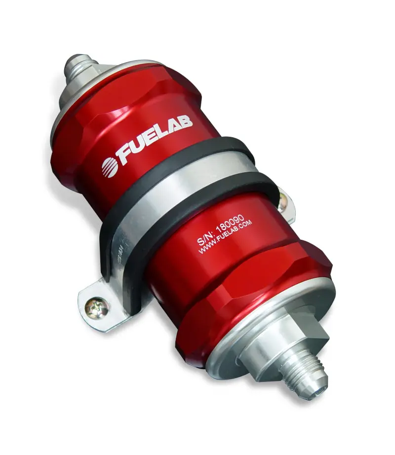 Fuelab 818 Inline Fuel Filter: -12An Inlet, -10An Outlet, 6-Micron Fiberglass Element — Red 1