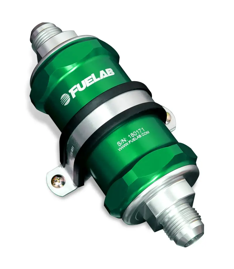 Fuelab 818 Inline Fuel Filter – Green Housing, -10An Inlet/Outlet, 6-Micron Fiberglass Media 1