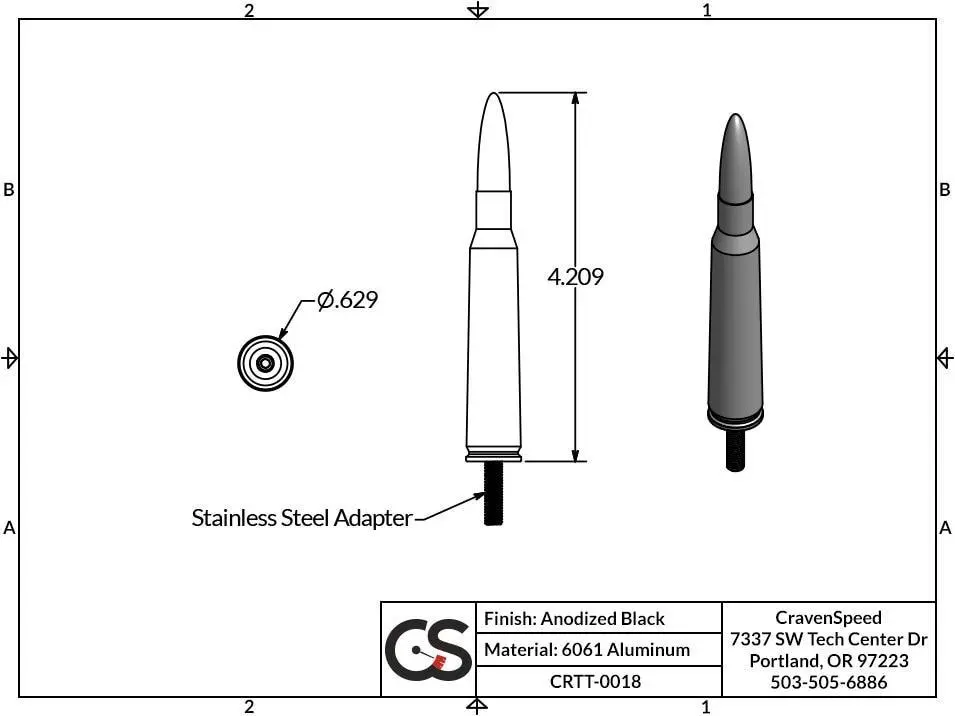 '99-21 Toyota Tundra Bullet Style Stubby Antenna 2