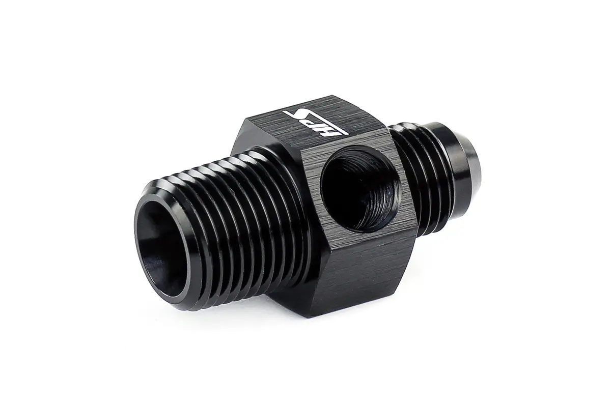 Hps Performance An -8 Male To 3/8" Npt Male Adapter With 1/8" Npt Female Port, Aluminum, Black 2