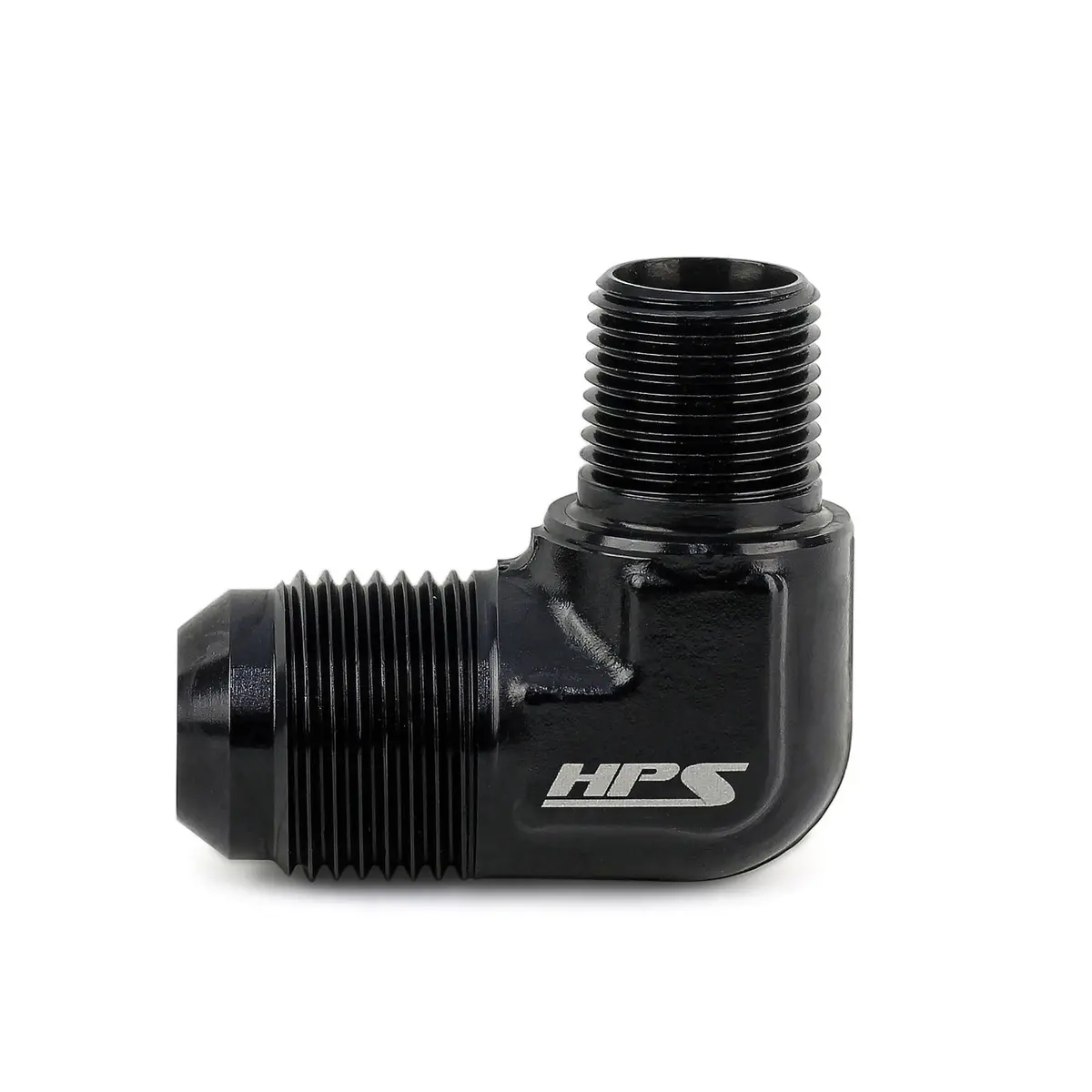 Hps Performance 90 Degree An Flare -4 To 3/8" Npt Adapter, Aluminum, Black 1