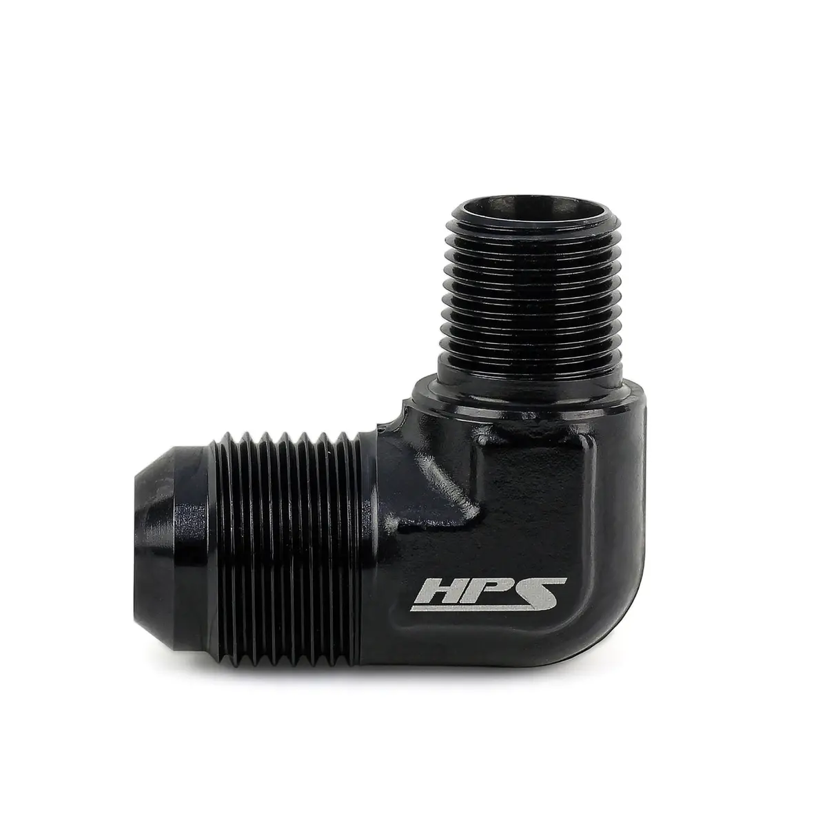 Hps Performance 90 Degree An Flare -8 To 1/2" Npt Adapter, Aluminum, Black 1