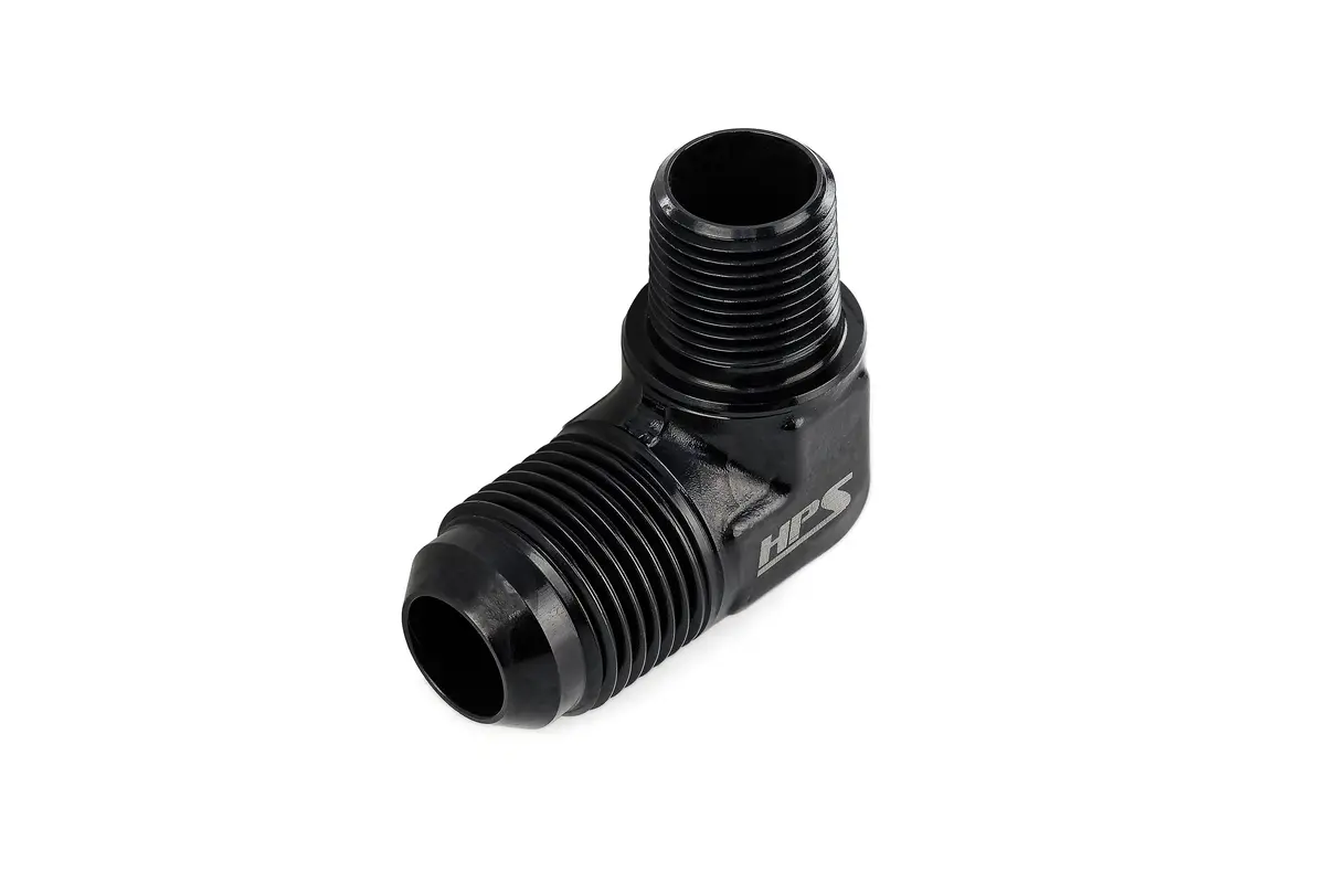 Hps Performance 90 Degree An Flare -6 To 3/8" Npt Adapter, Aluminum, Black 2