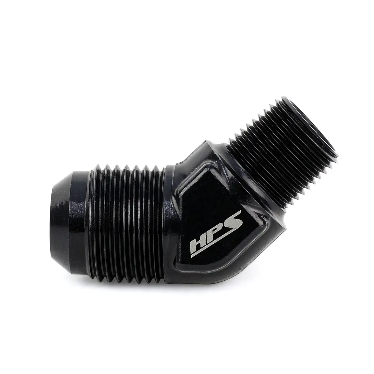 Hps Performance 45 Degree An Flare -4 To 3/8" Npt Adapter, Aluminum, Black 1