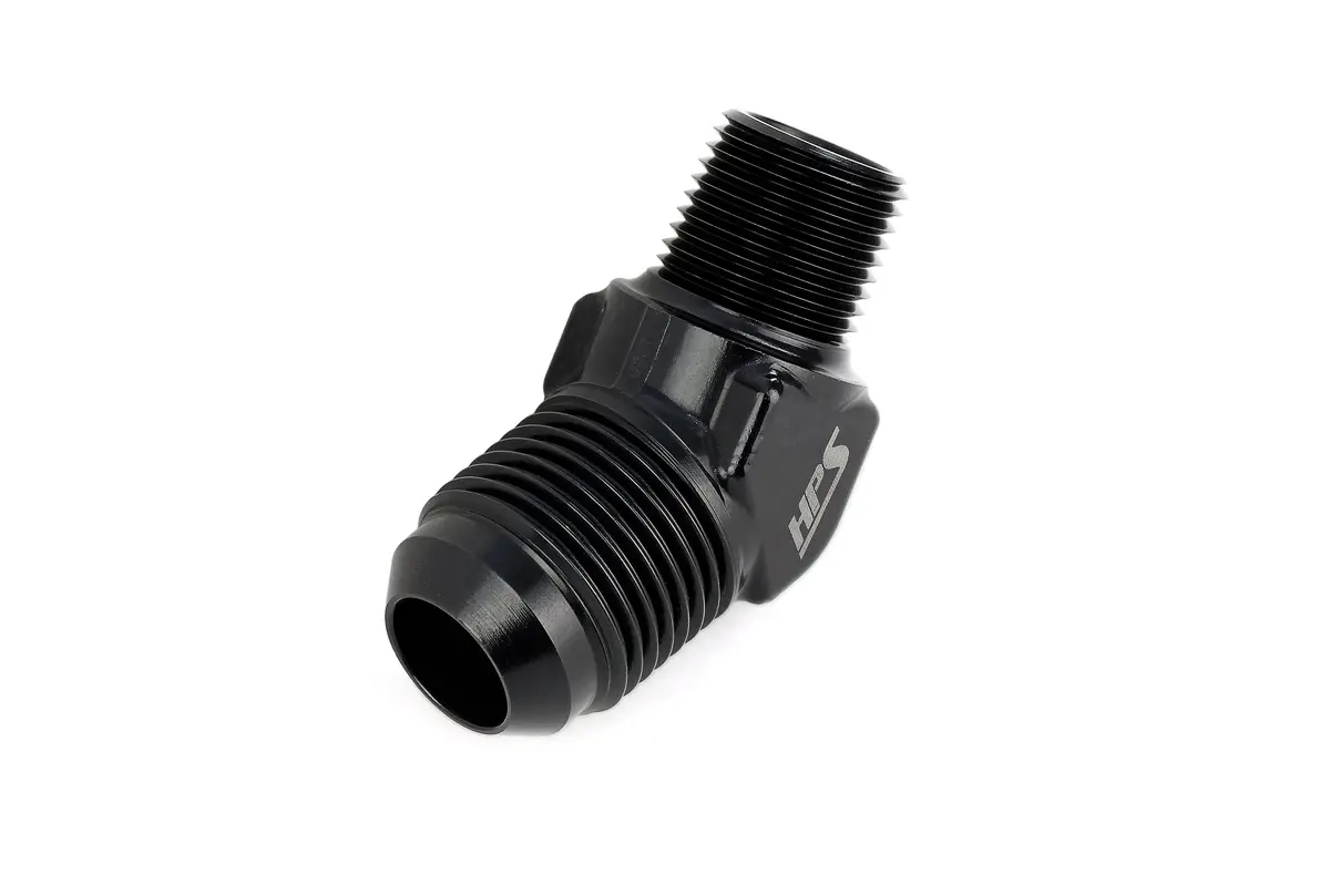 Hps Performance 45 Degree An Flare -6 To 3/8" Npt Adapter, Aluminum, Black 2