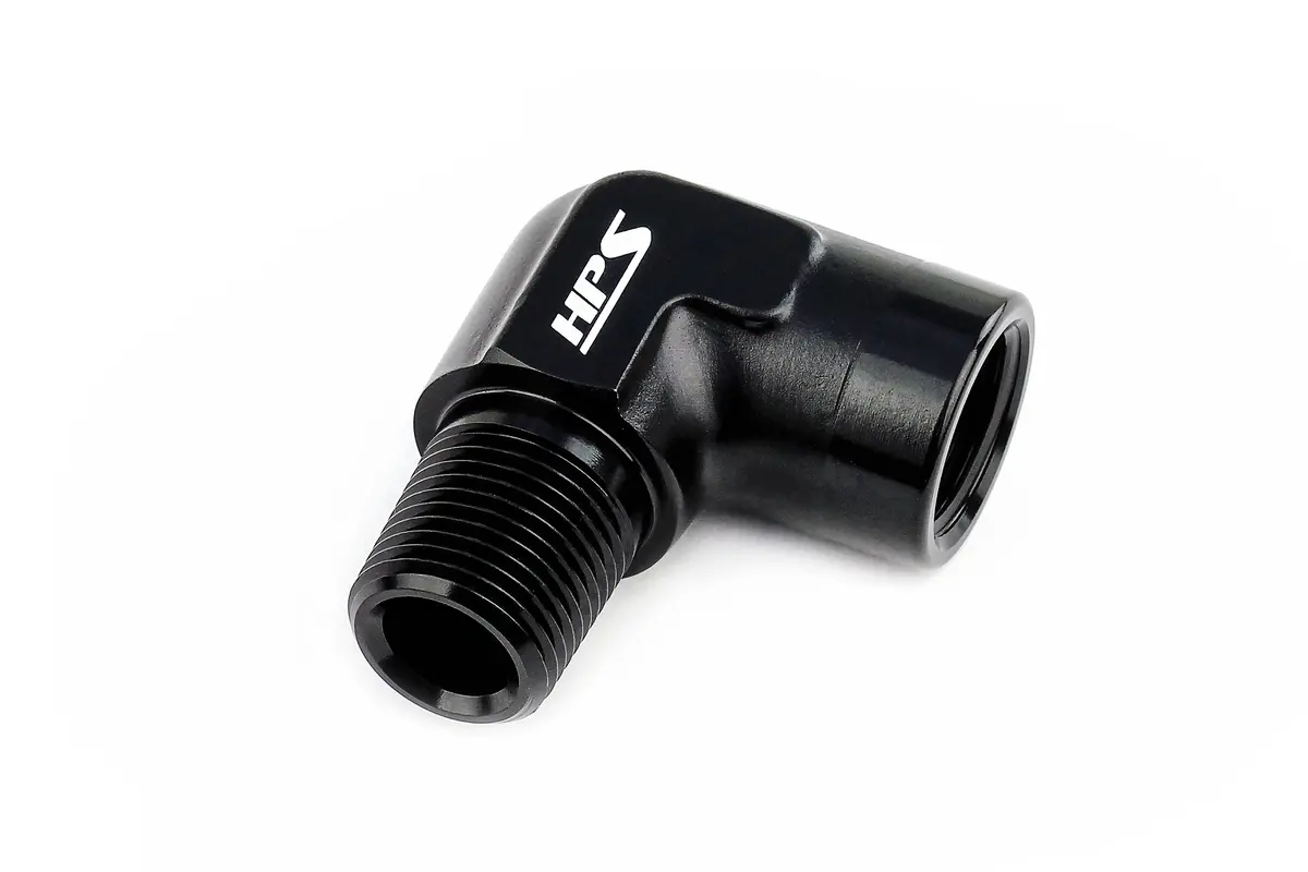 Hps Performance 90 Degree 3/8'' Npt Male To Female Adapter, Aluminum, Black 2