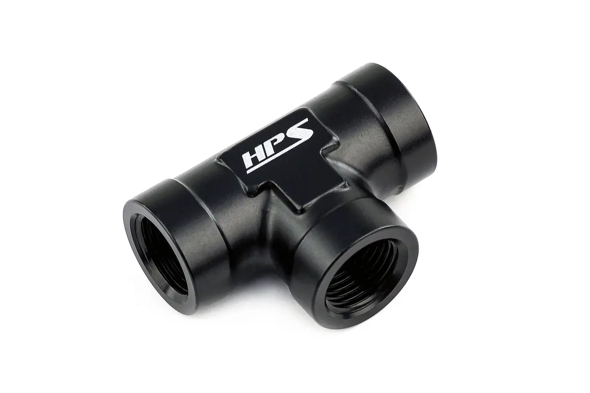 Hps Performance 1/2'' Npt Female Tee Coupler Adapter, Aluminum, Black 2