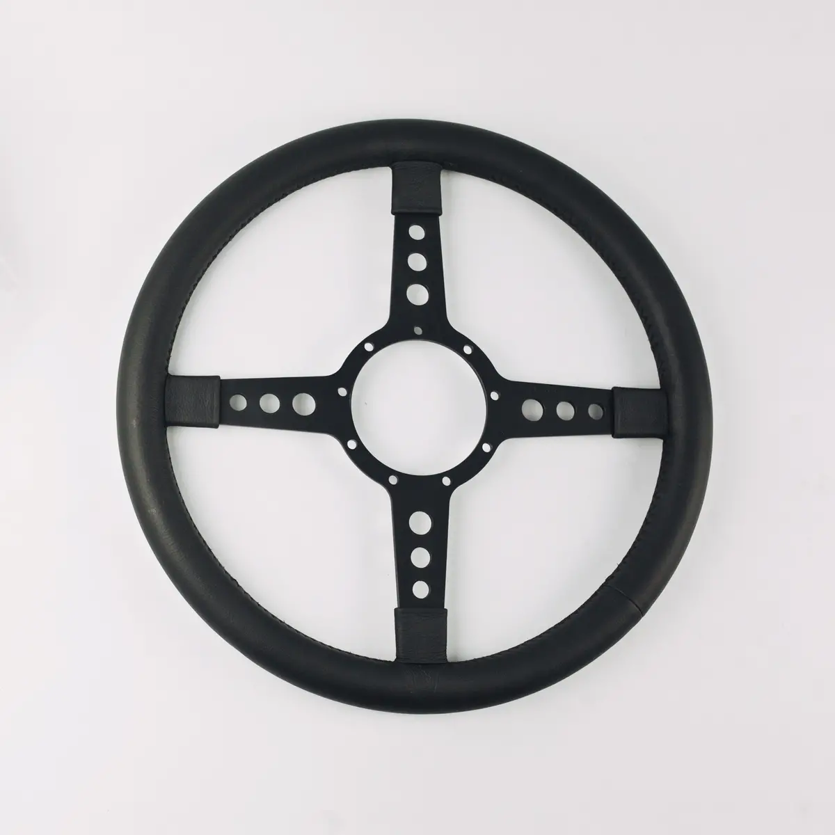 Flat Classic Four Spoke Leather - Black Anodised Steering Wheel 4