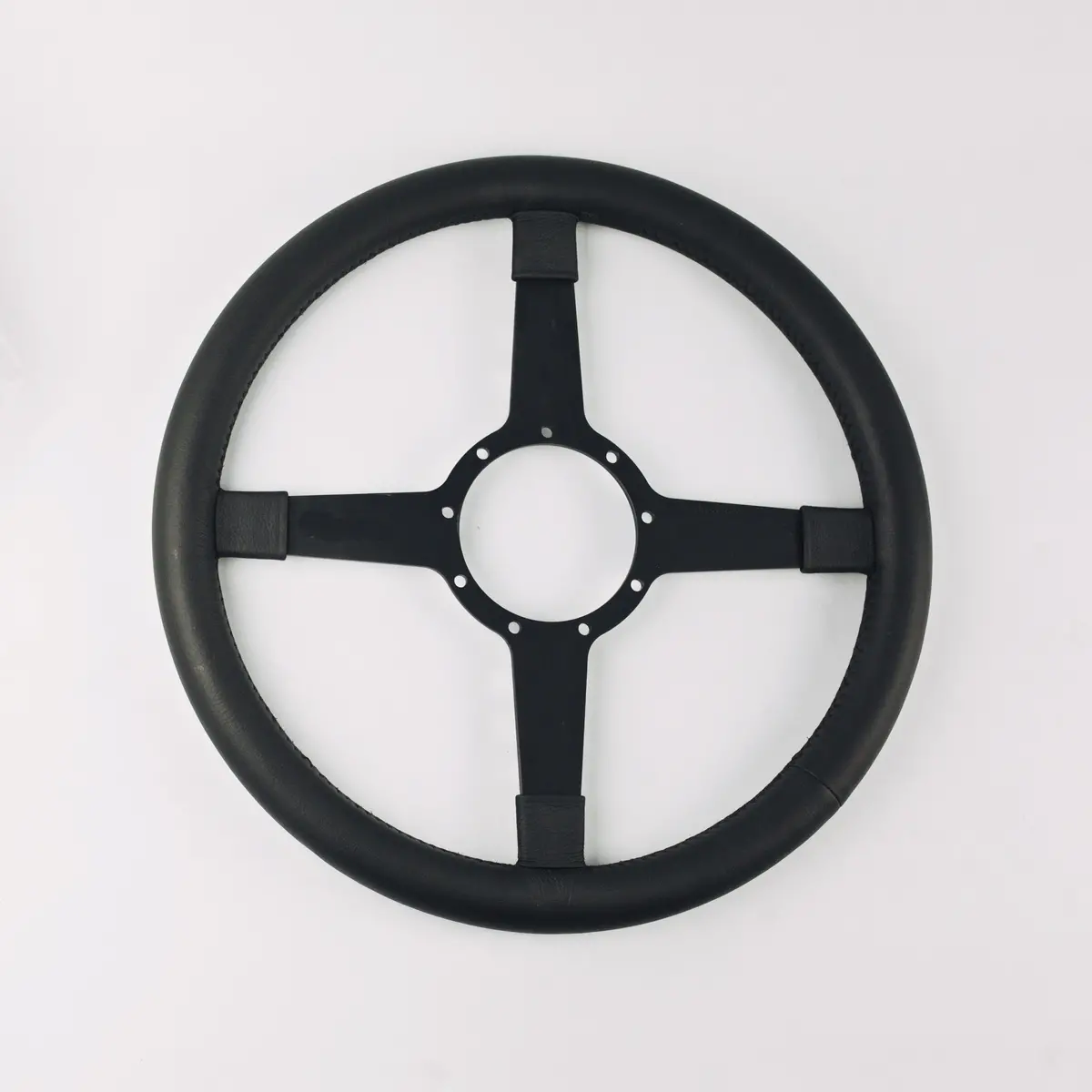 Flat Classic Four Spoke Leather - Black Anodised Steering Wheel 2