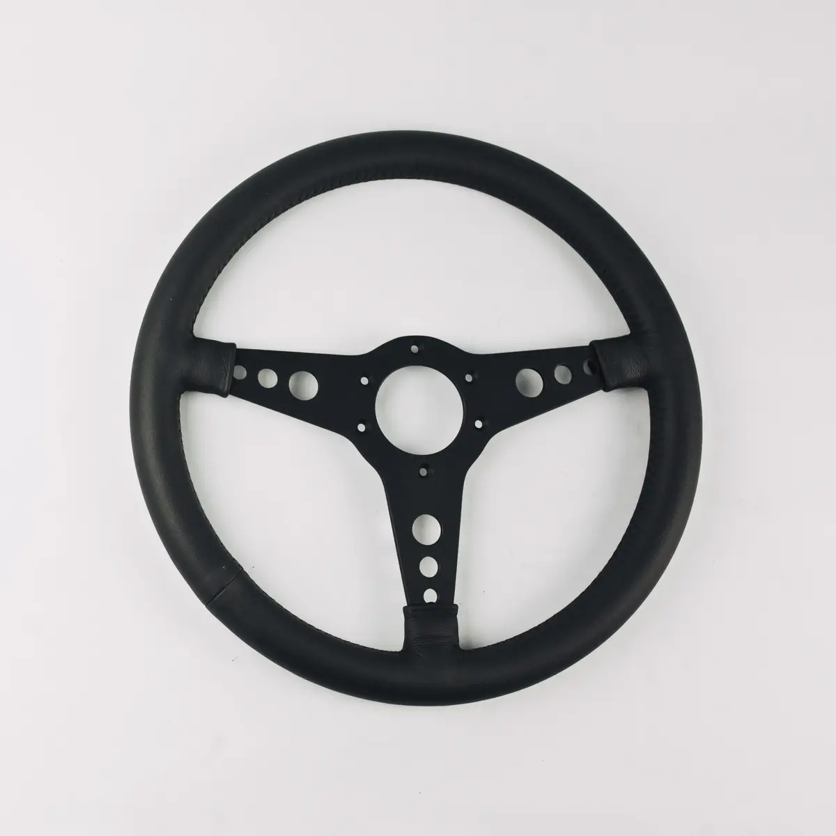 Flat Wheel For E-Type (Xke) - Custom Y Leather - Black Anodised 1