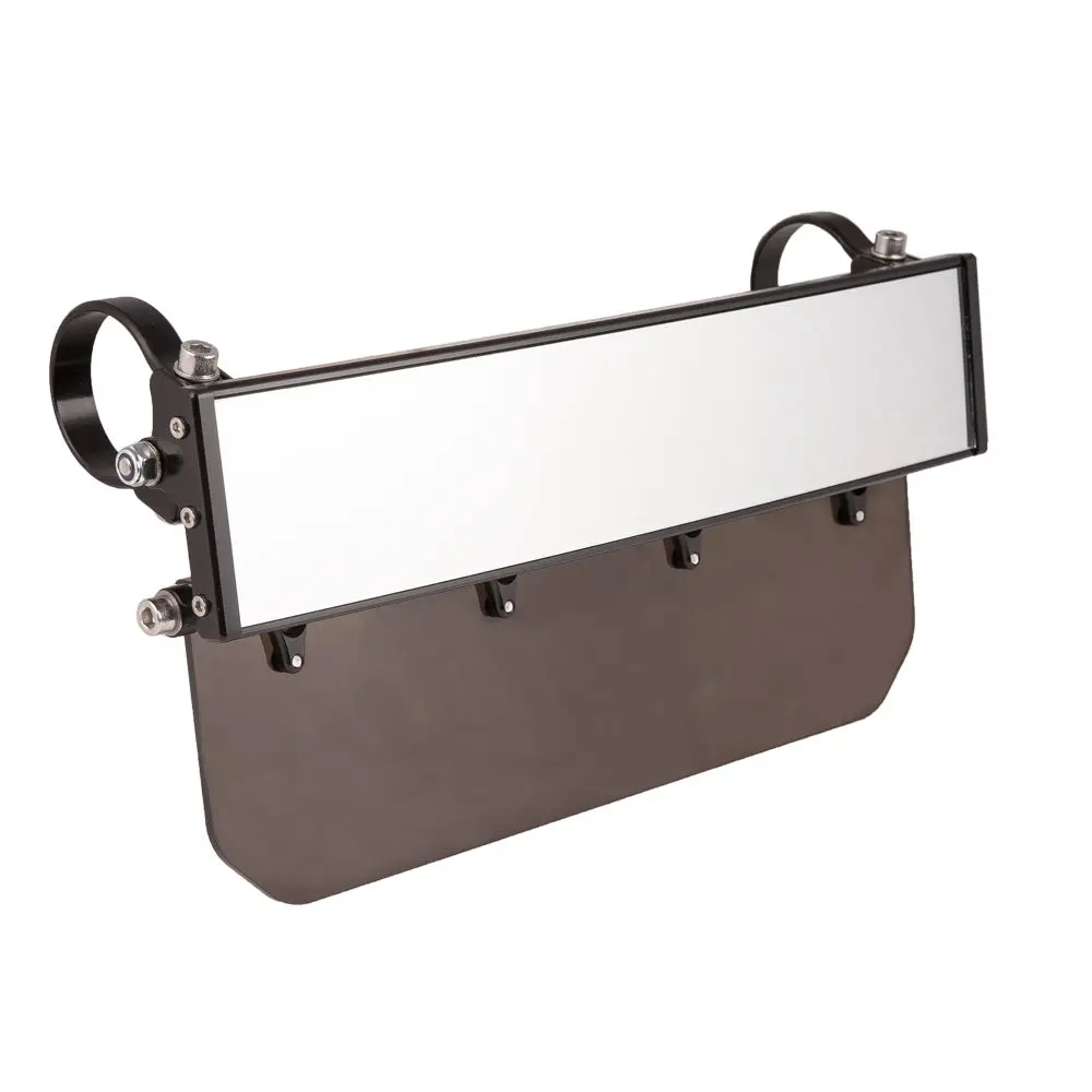 12″ Wide Panoramic Rearview Mirror With Folding Sun Visor – Solid Black Shield 1