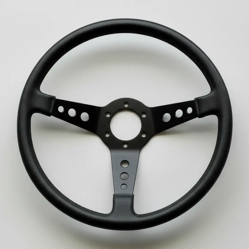 Mk4 Dished Leather With Momo Centre - Black Anodised Steering Wheel 1