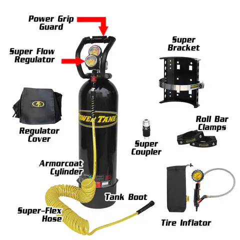 15 Lb. Roll Bar Power Tank (Fits All 1.5-2.5" Rollbars/Tubes) | Gloss Black | Xp400 Regulator | Small Roll Bar Clamps (Pair) - 1.5"-2.0" 2