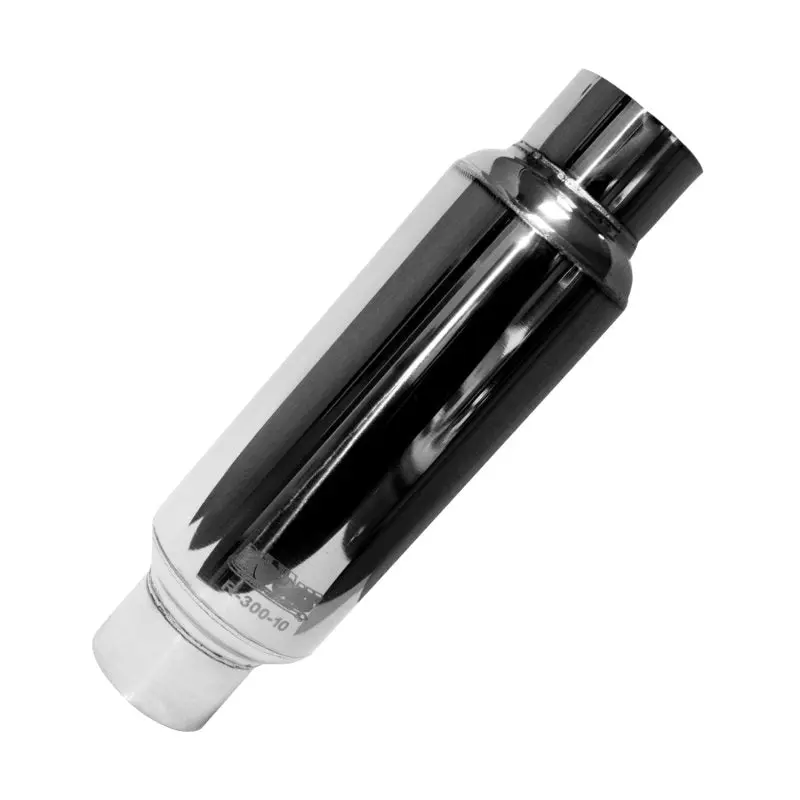 3” Round Muffler 10” Long Body. Polished Stainless Steel. 1