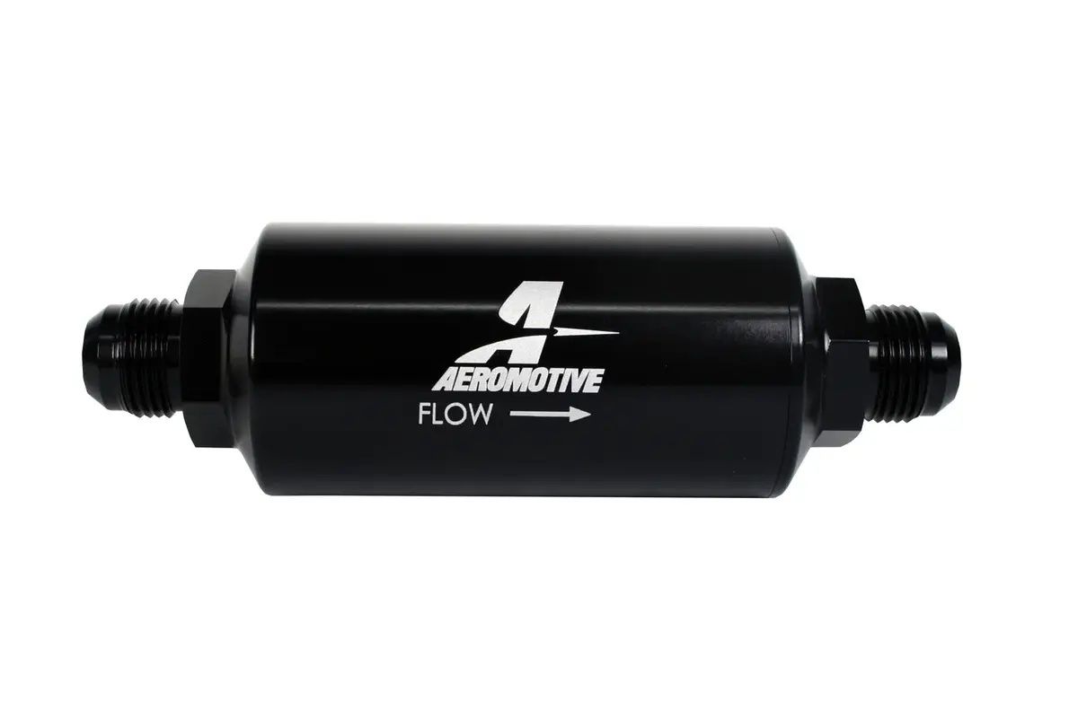 40 Micron Black Fuel Filter With Male An-10 Ports & Stainless Mesh Element 1