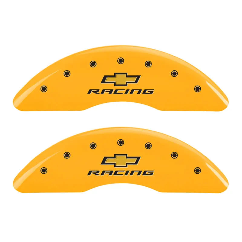 Mgp Engraved Caliper Covers – Front & Rear, Chevy Racing Yellow With Black Char, Fits 2016 Camaro 1
