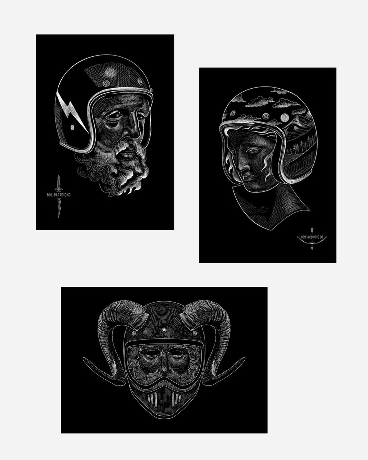 Bsmc 'Gods In Helmets' Triptych Prints 1