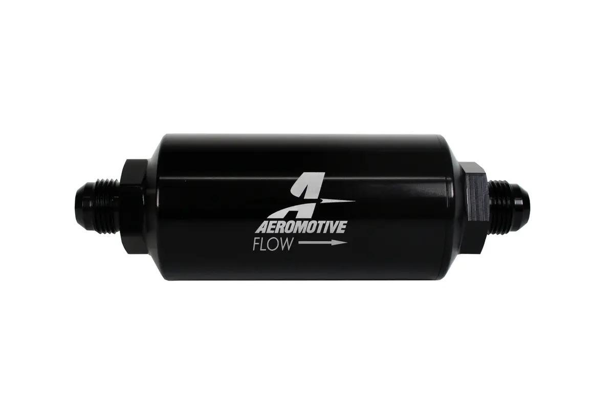 40 Micron Black Fuel Filter With Male An-08 Ports & Stainless Mesh Element 1