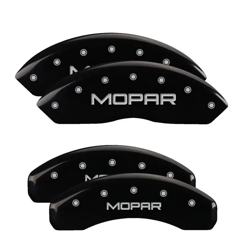 Mgp Engraved 4-Piece Brake Caliper Cover Set – Front & Rear, Mopar Black With Silver Accent, For 2019 Jeep Wrangler 1