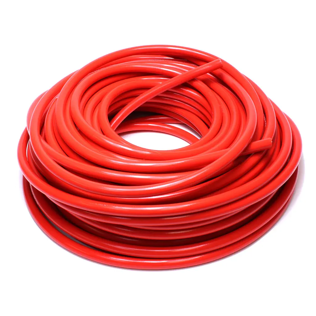 Hps 1/8" Id Red High Temp Reinforced Silicone Heater Hose 100 Feet Roll, Max Working Pressure 85 Psi, Max Temperature Rating: 350F, Bend Radius: 1/2" 1