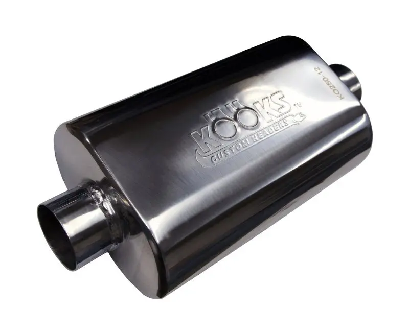 2-1/2" Oval Center/Center Muffler 12" Long Body . Polished Stainless Steel. 1