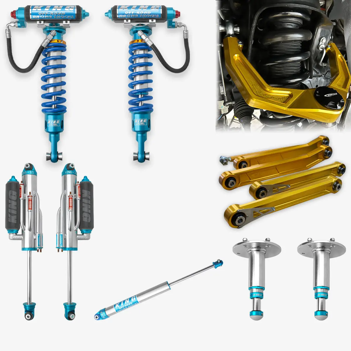 '21-23  Ram Trx King 3.0 Rr Front Coilovers & 3.5 4-Tube Bp Rear Shocks W/ Kibbetech Uca's & Rear Suspension Combo Kit 1