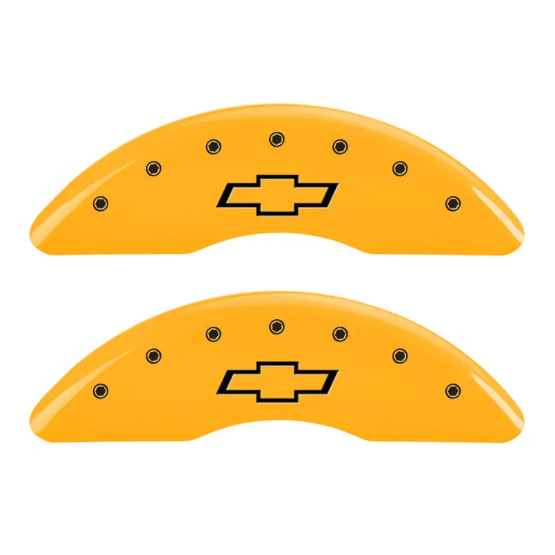 Mgp Engraved Caliper Covers – Front & Rear Bowtie Design, Yellow Finish With Black Chrome Accents 1