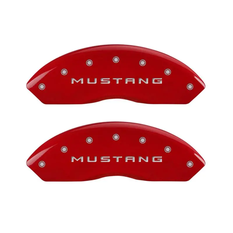 Mgp 4 Caliper Covers Engraved Front Mustang Engraved Rear 37 Red Finish Silver Ch 1