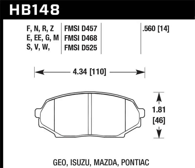 Hawk Hps 5.0 Front Brake Pads For 1990–1993 Mazda Miata Base (1.6L) 1
