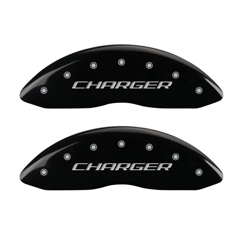 Mgp Engraved 4-Piston Caliper Covers – Front & Rear, Black Finish With Silver Chrome Accents 1