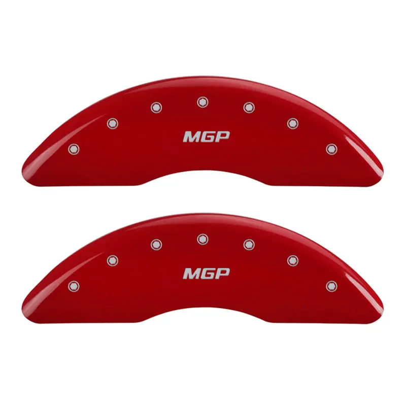 Mgp Engraved 4-Piston Caliper Covers – Front And Rear, Red Finish With Silver Chrome Accents 1
