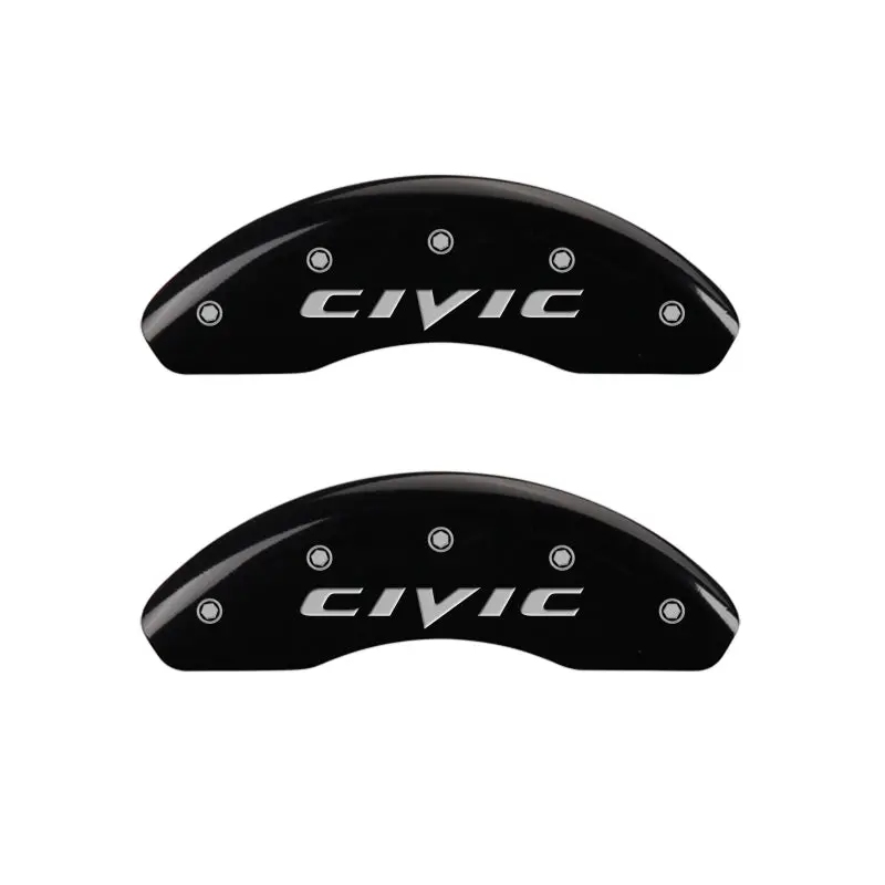 Mgp Engraved Yellow Caliper Covers For 2007 Honda Civic — Front And Rear, Black Charcoal Finish 1
