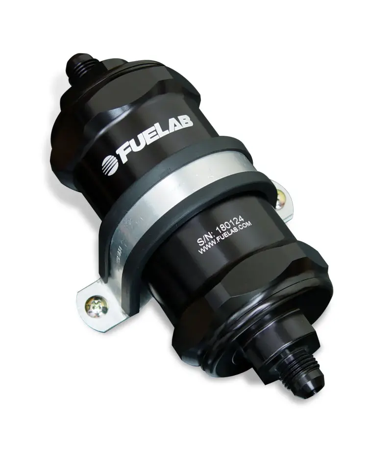 Fuelab 818 Inline Fuel Filter — -10An Inlet / -6An Outlet, 40-Micron Stainless Steel, Black 1