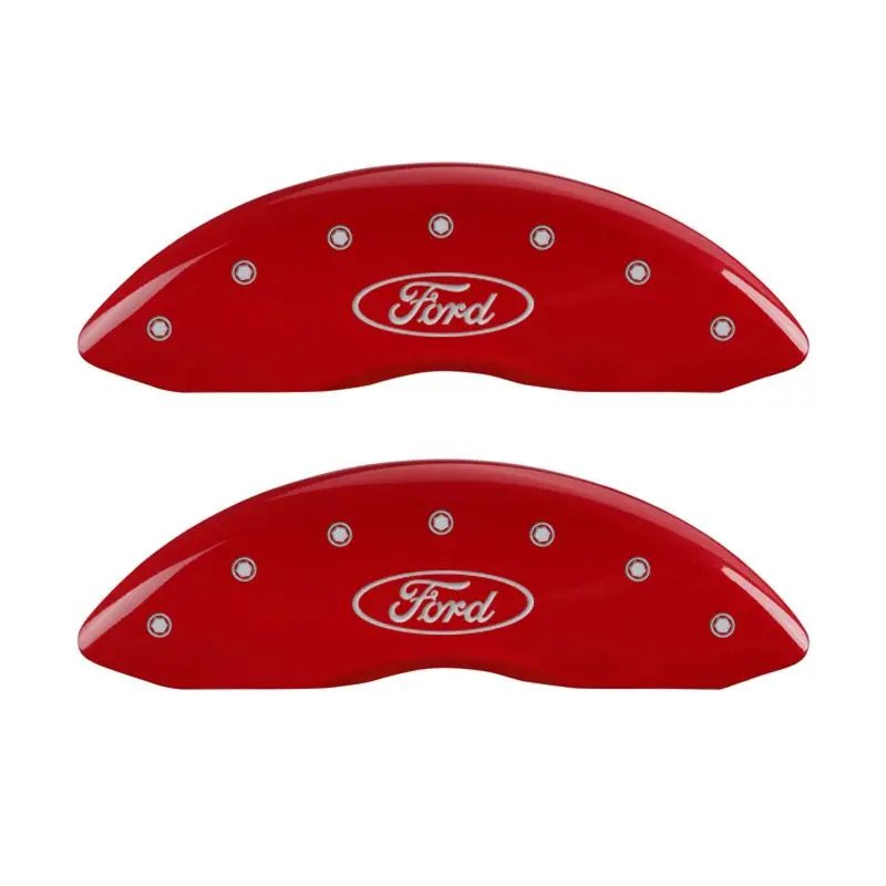 Mgp Oval Logo Caliper Covers – Front & Rear, Ford Red Finish With Silver Chrome Accents 1