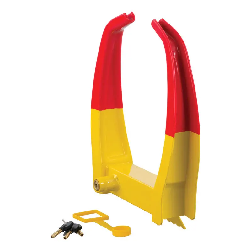 Curt Yellow Powder-Coated Wheel Chock Lock For Secure Trailer Parking 1
